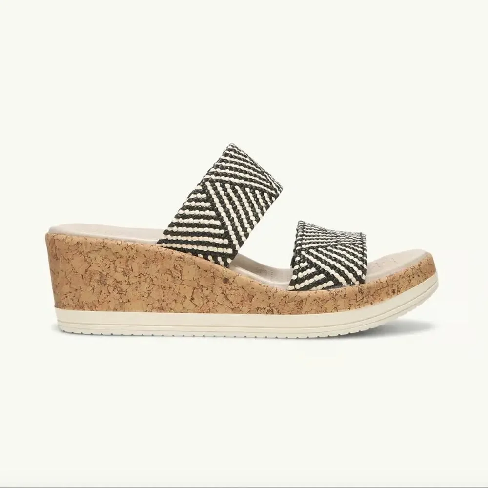 New Bzees For Lifestride Resort Raffia Wedge Sandals Womens Size 9 W Black Multi